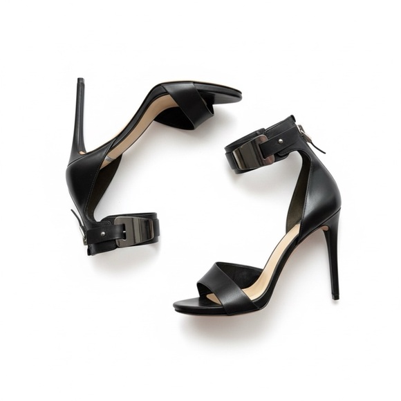 Marciano Shoes - Marciano | Black Stiletto Heel Sandals with Ankle Strap and Silver Hardware